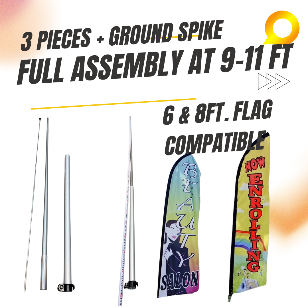 Adjustable Feather Flag Kit for Business Advertisement Banners (6-15 ft.) Fits Windless and Swooper Flags with Ground Spike