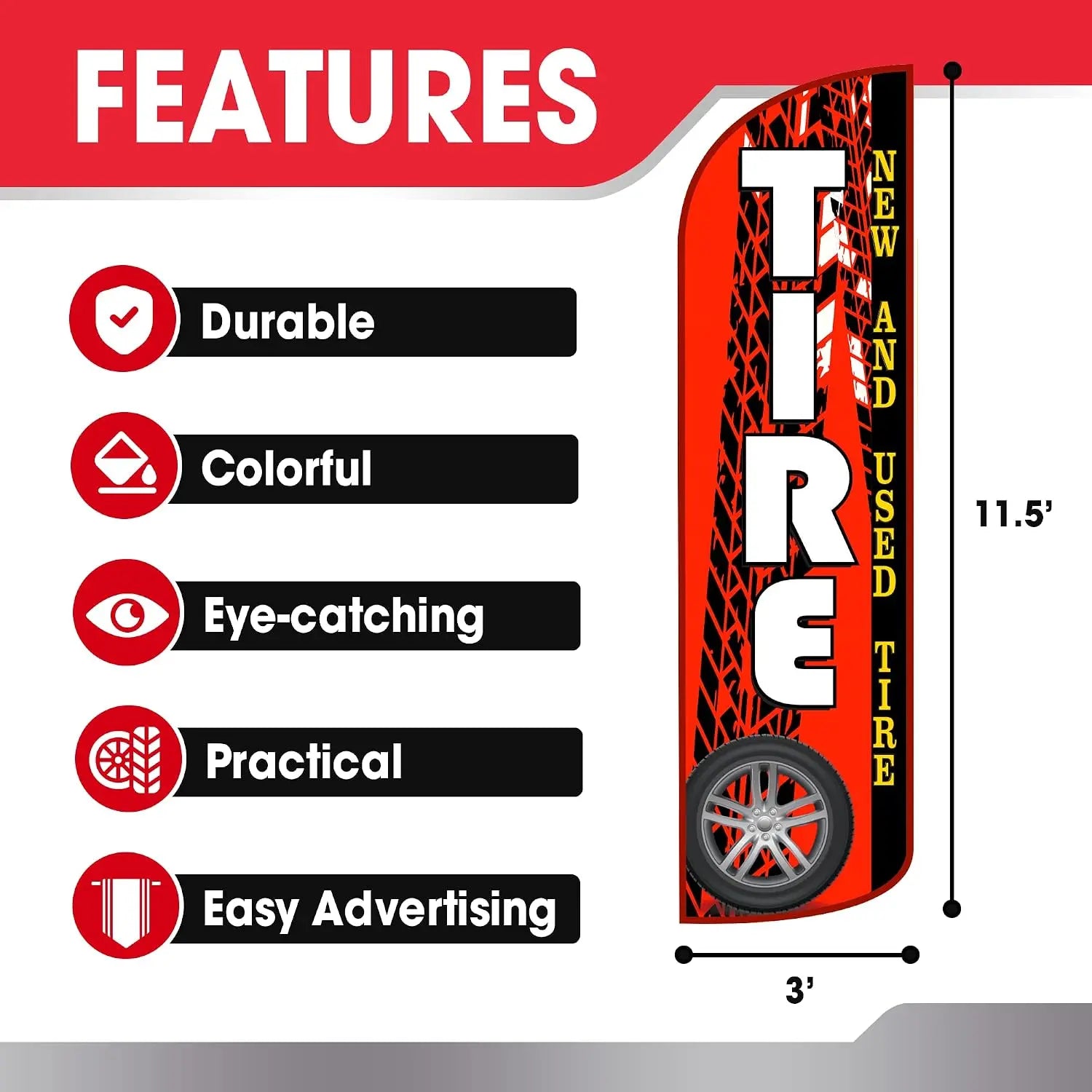 OnPoint Wares Tire Sale Windless Flag | 3 ft x 11.5 ft Outdoor Advertising Banner OnPoint Wares