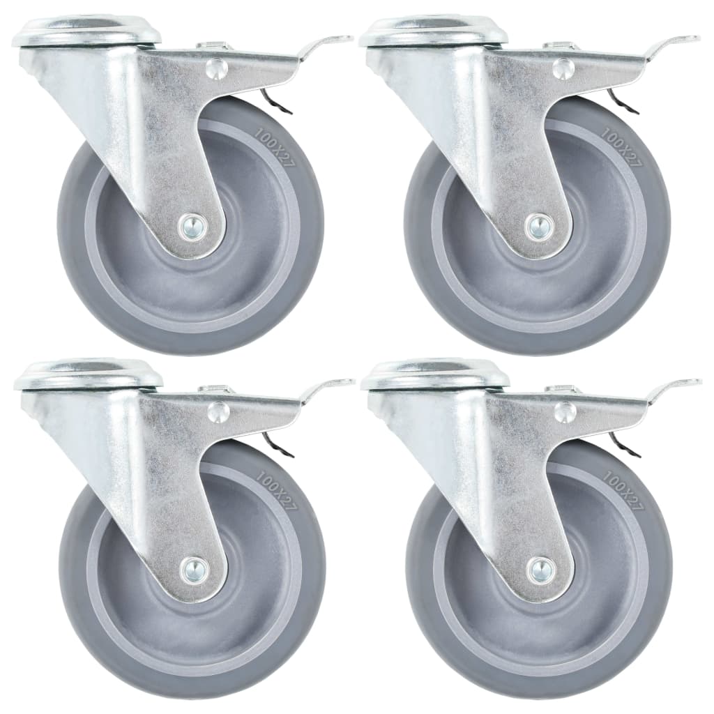 vidaXL Bolt Hole Swivel Casters with Double Brakes 4 pcs 3.94 "