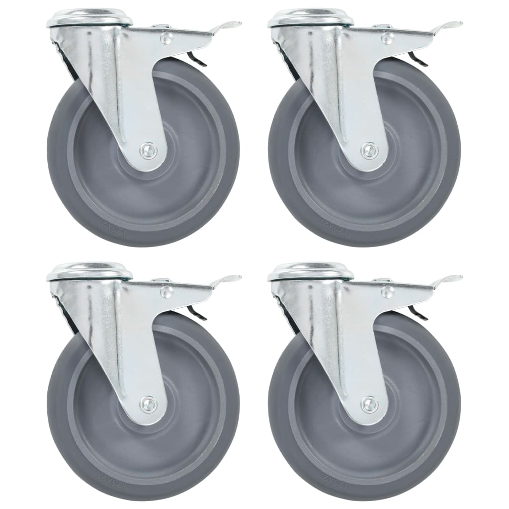 vidaXL Bolt Hole Swivel Casters with Double Brakes 4 pcs 4.92 "