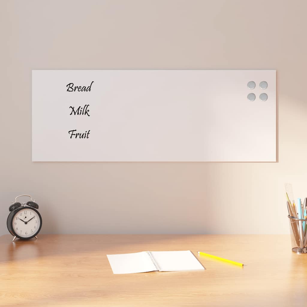vidaXL Wall-mounted Magnetic Board White 31.5"x11.8" Tempered Glass