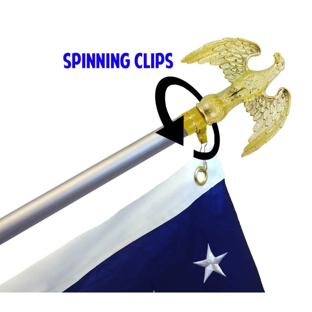 OnPoint Wares American USA Indoor Embroidery Flag Pole Kit with Base Stand and Gold American Eagle Topper Ornament