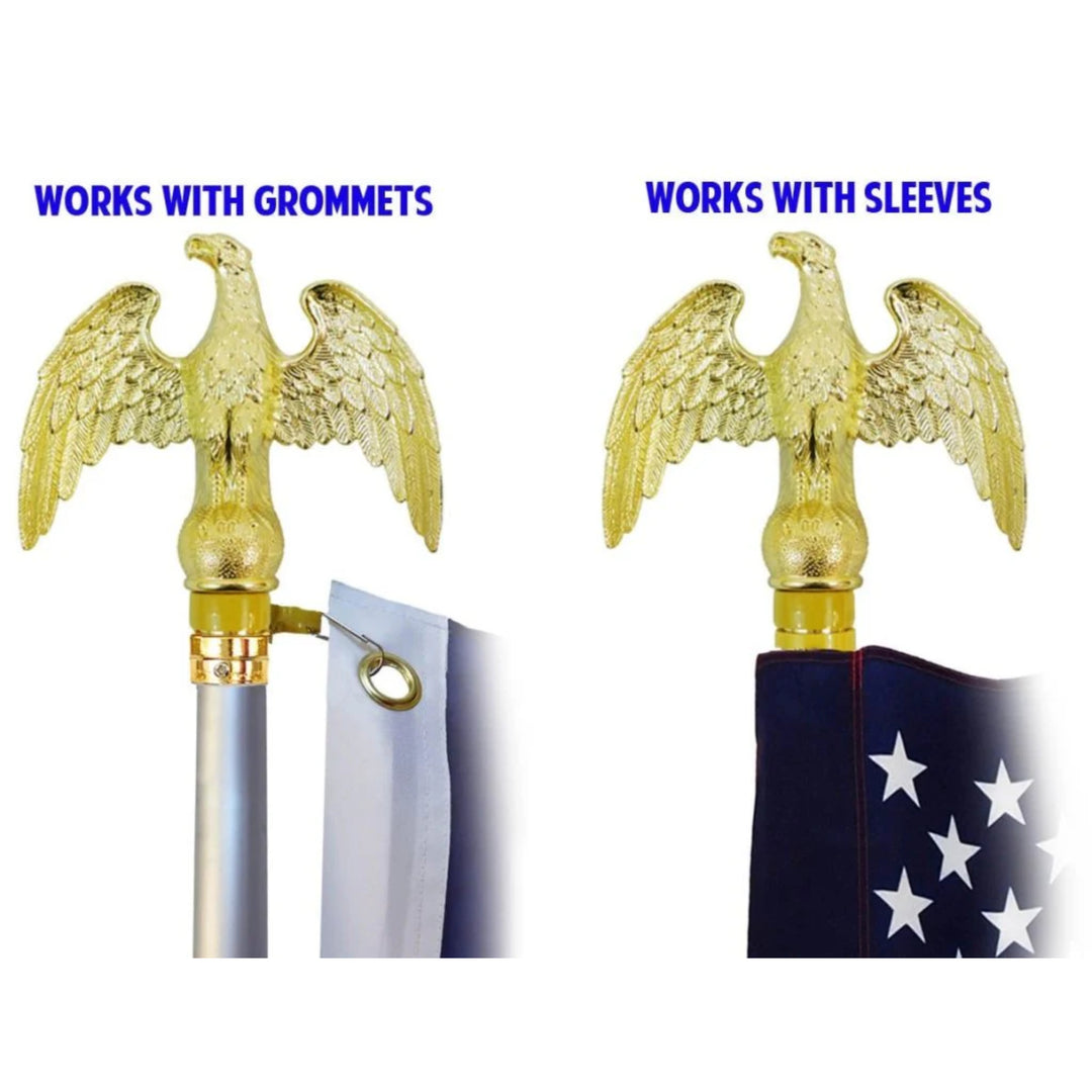 OnPoint Wares American USA Indoor Embroidery Flag Pole Kit with Base Stand and Gold American Eagle Topper Ornament