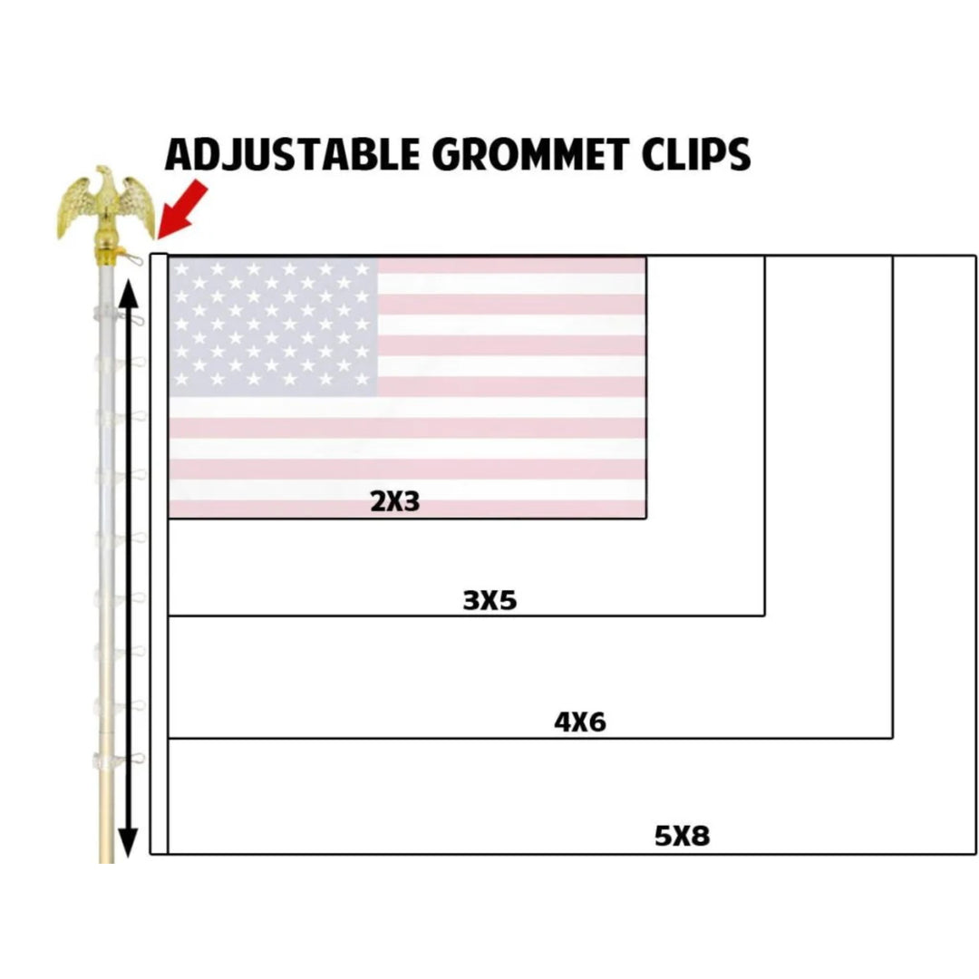 OnPoint Wares American USA Indoor Embroidery Flag Pole Kit with Base Stand and Gold American Eagle Topper Ornament