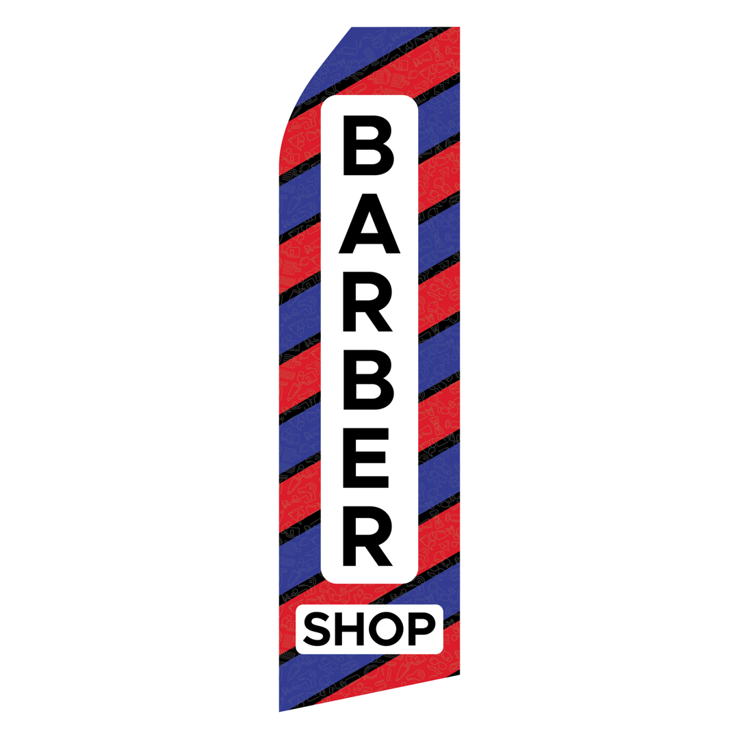 OnPoint Wares Barber Shop Swooper Flag (1) | 3 ft x 11.5 ft Outdoor Advertising Banner
