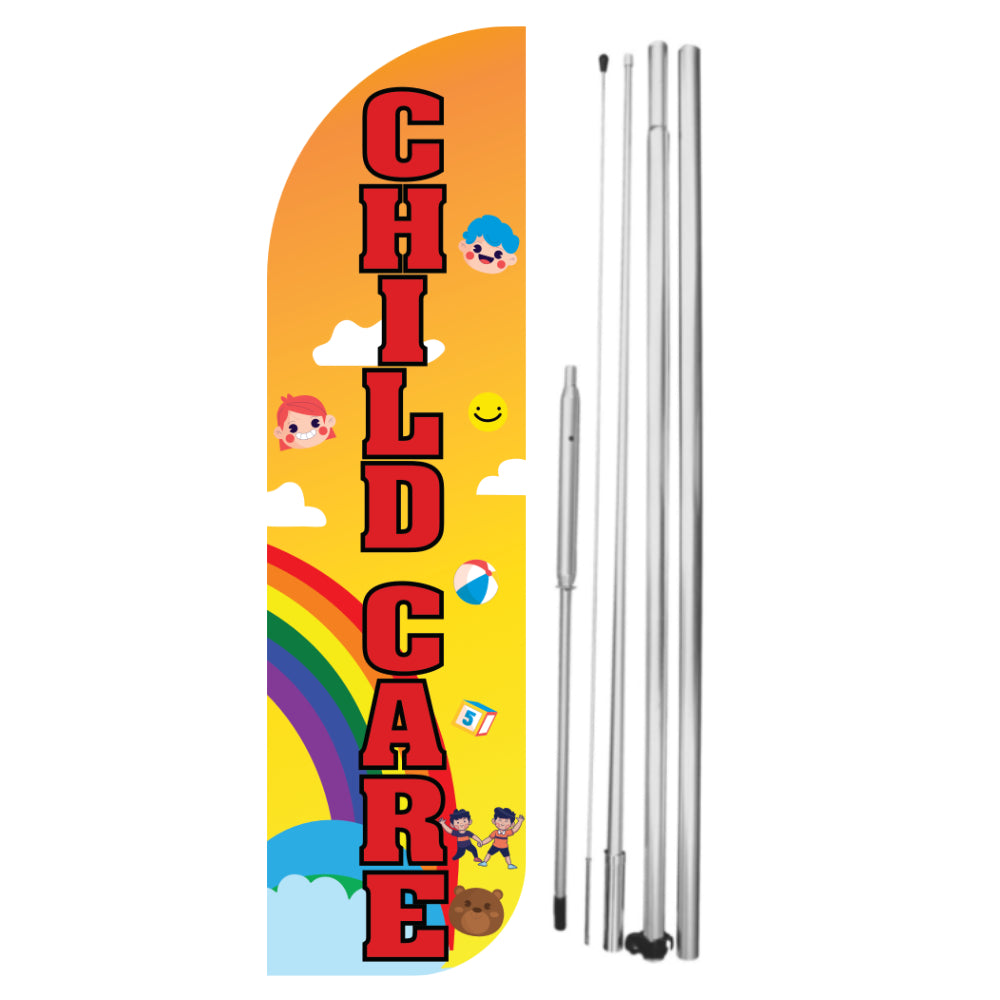 Child Care Windless Flag with Hybrid Pole Set