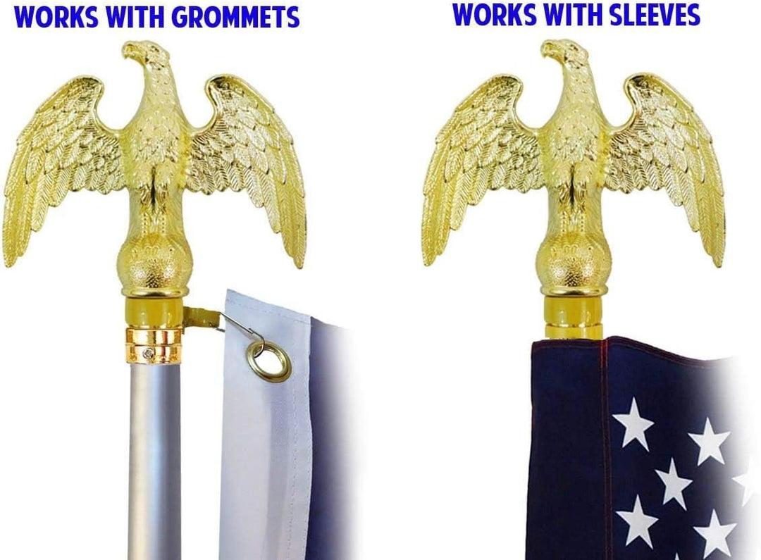OnPoint Wares American USA Indoor Embroidery Flag Pole Kit with Base Stand and Gold American Eagle Topper Ornament
