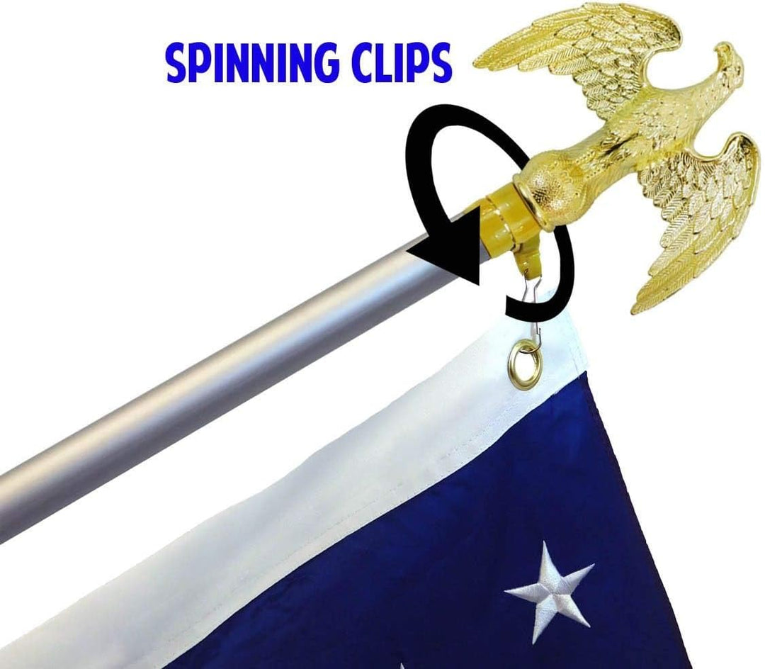 OnPoint Wares American USA Indoor Embroidery Flag Pole Kit with Base Stand and Gold American Eagle Topper Ornament