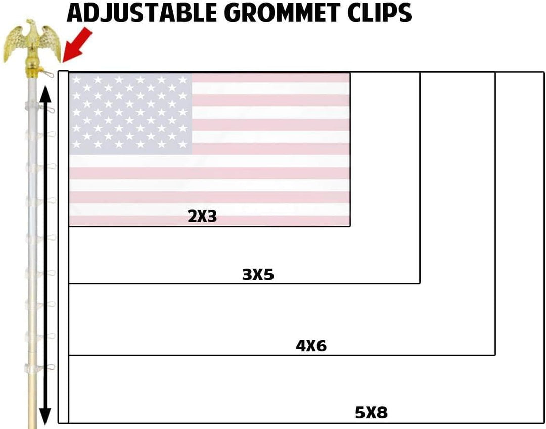 OnPoint Wares American USA Indoor Embroidery Flag Pole Kit with Base Stand and Gold American Eagle Topper Ornament
