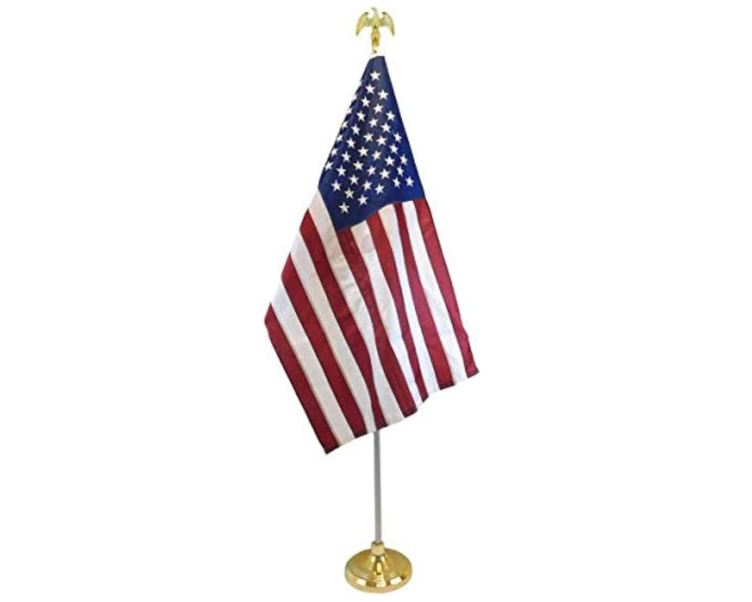 OnPoint Wares American USA Indoor Embroidery Flag Pole Kit with Base Stand and Gold American Eagle Topper Ornament