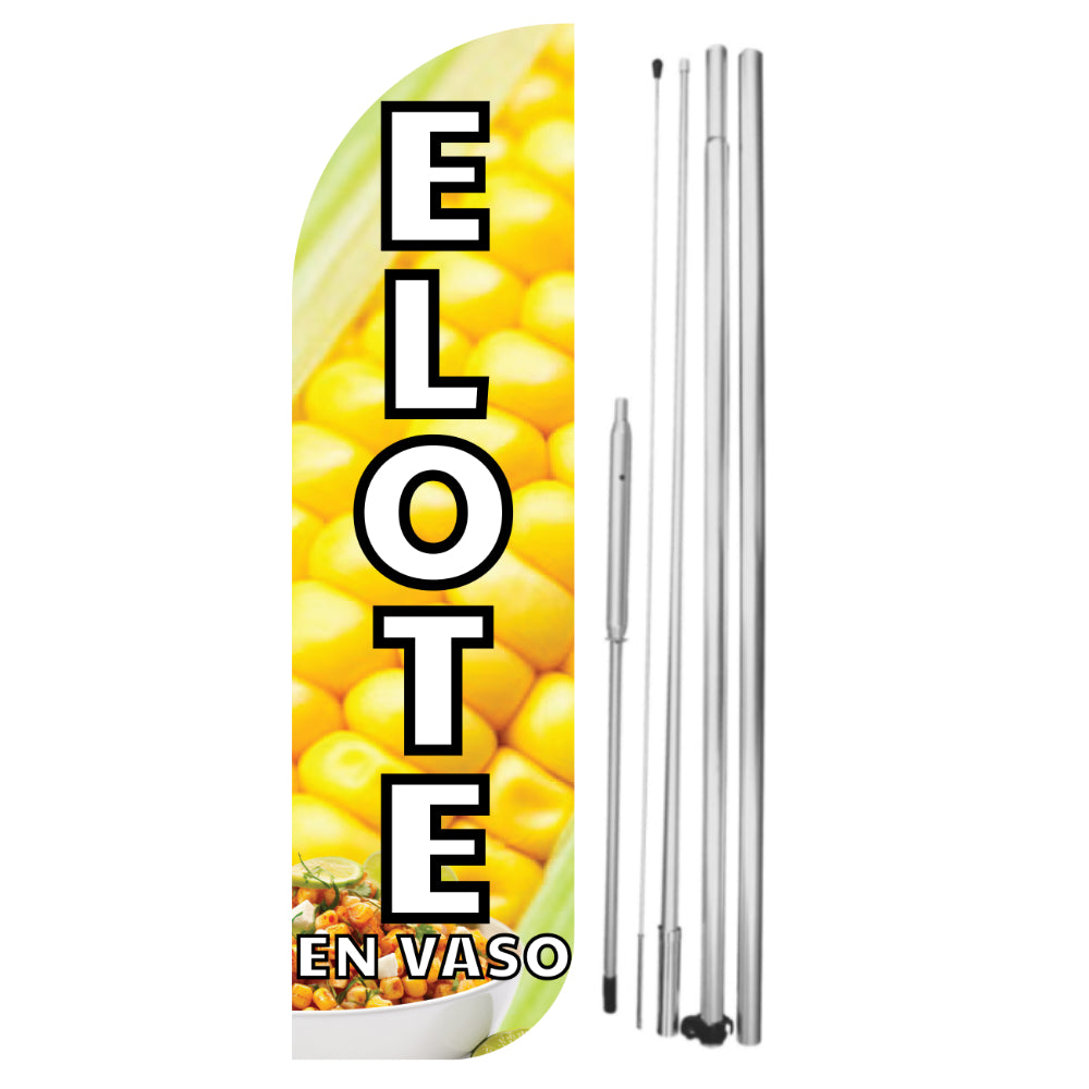 Elote En Vaso Windless Flag with Hybrid Pole Set