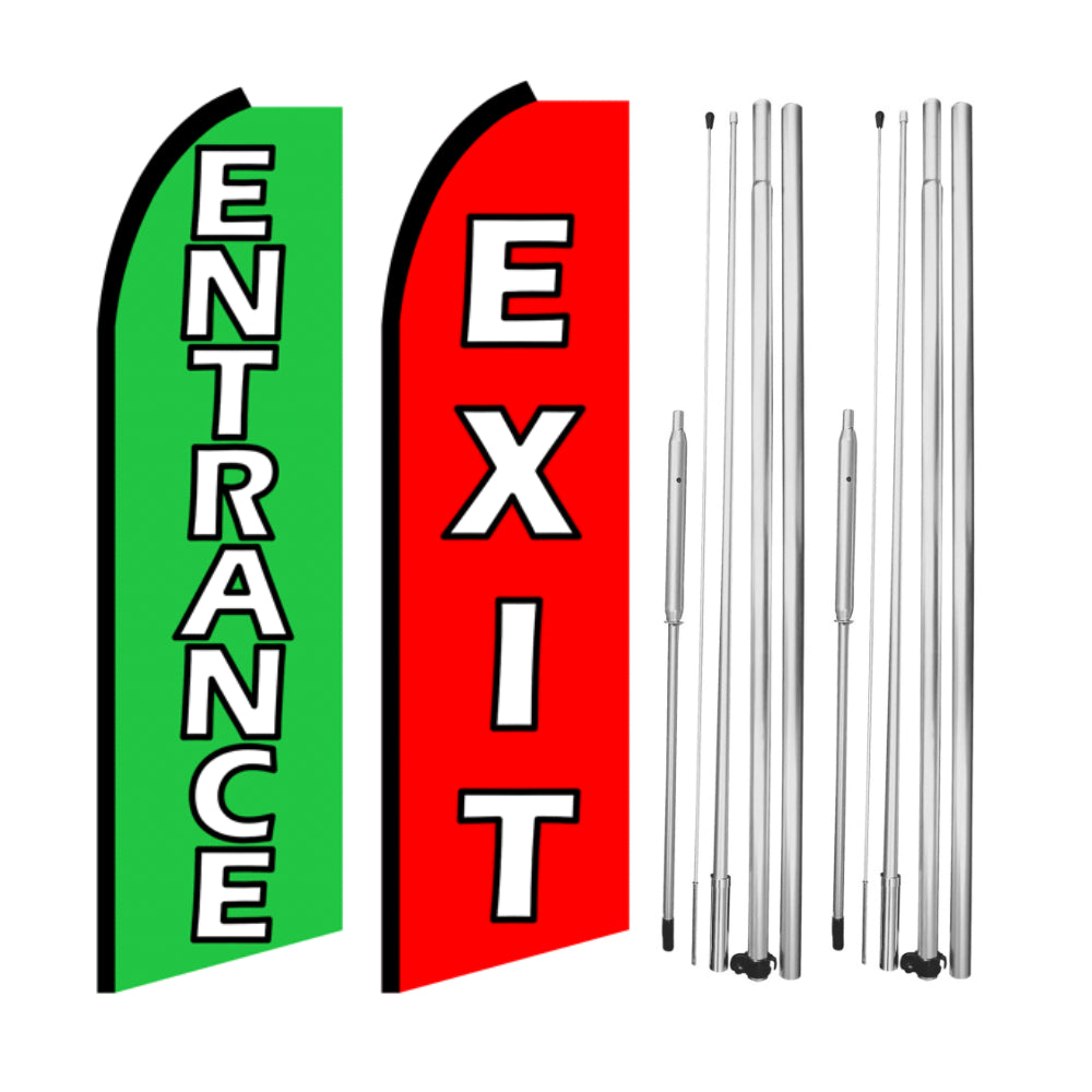 Entrance Exit Swooper Flag with Hybrid Pole Set Pack of 2