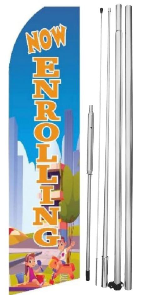 Now Enrolling swooper flag with pole