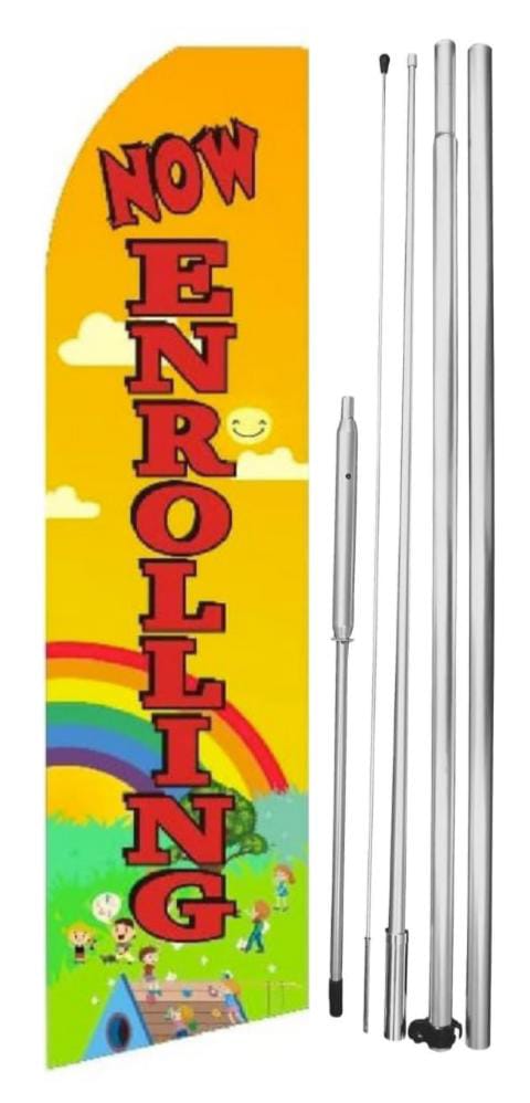 Now Enrolling (Yellow) Swooper Flag With Hybrid Pole