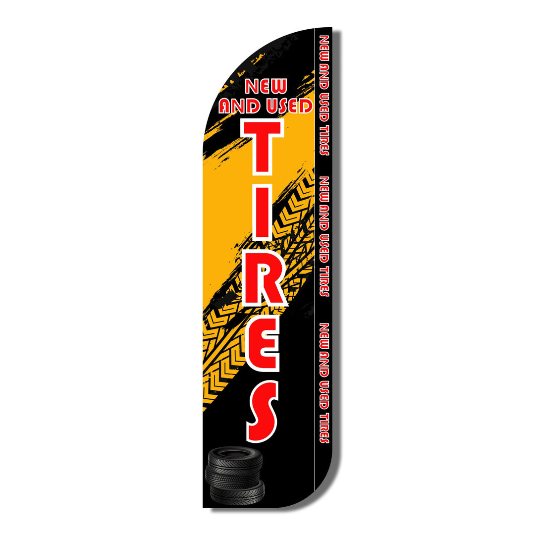 OnPoint Wares New & Used Tires (Yellow) Windless Flag | 3 ft x 11.5 ft Outdoor Advertising Banner