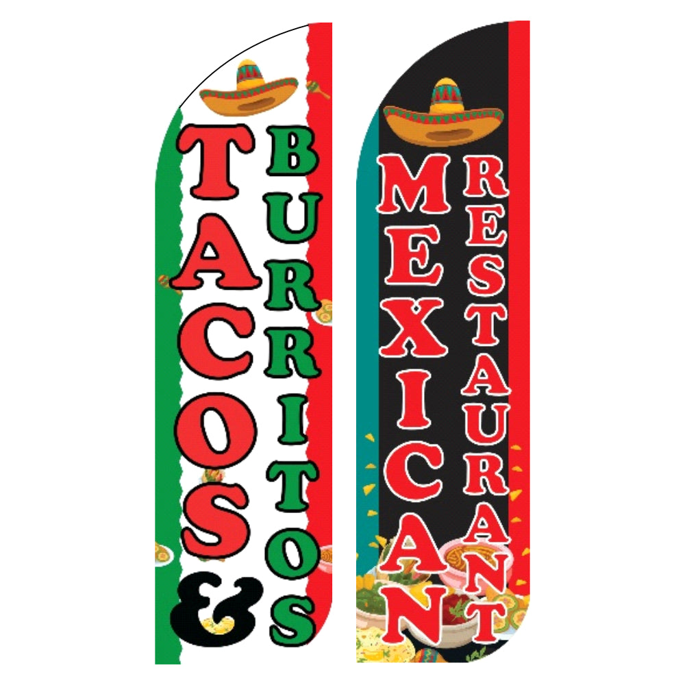 Tacos & Burritos Mexican Restaurant Windless Flag Pack of 2