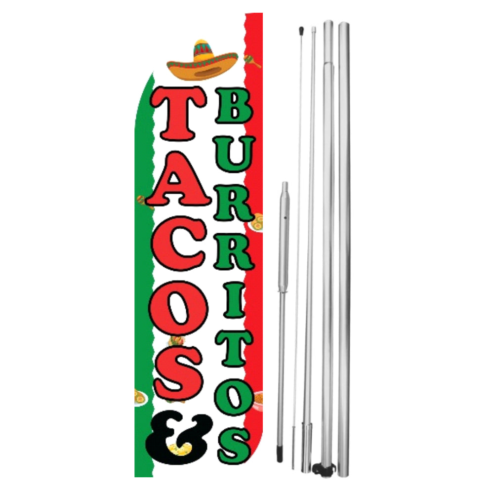Tacos & Burritos Windless Flag with Hybrid Pole Set