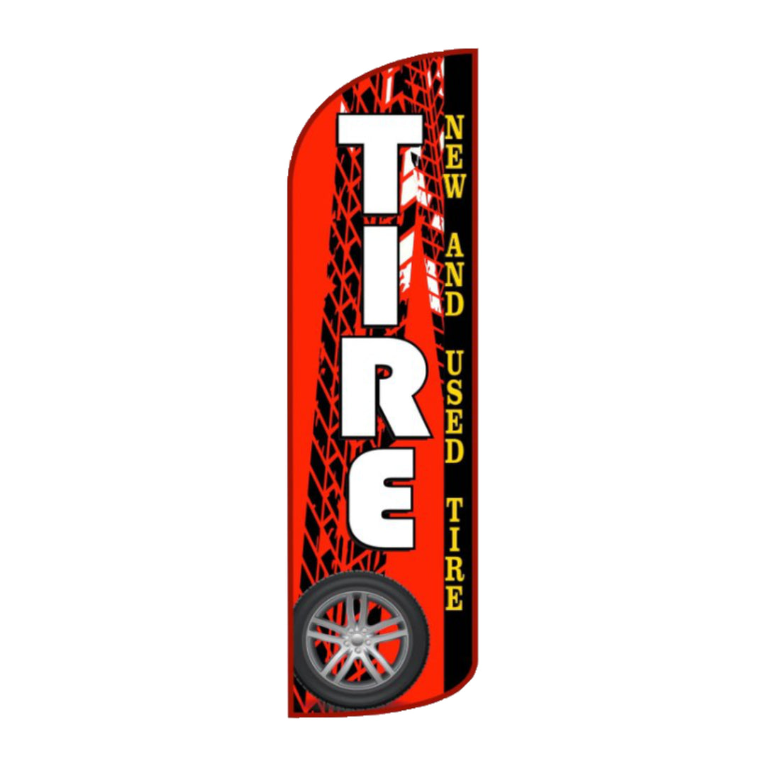 OnPoint Wares New & Used Tires (Red) Windless Flag | 3 ft x 11.5 ft Outdoor Advertising Banner