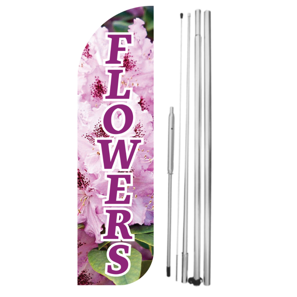 Flowers Windless Flag with Hybrid Pole Set