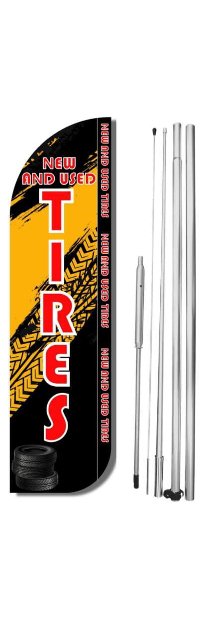 New & Used Tires (Yellow) Windless Flag With Hybrid Pole
