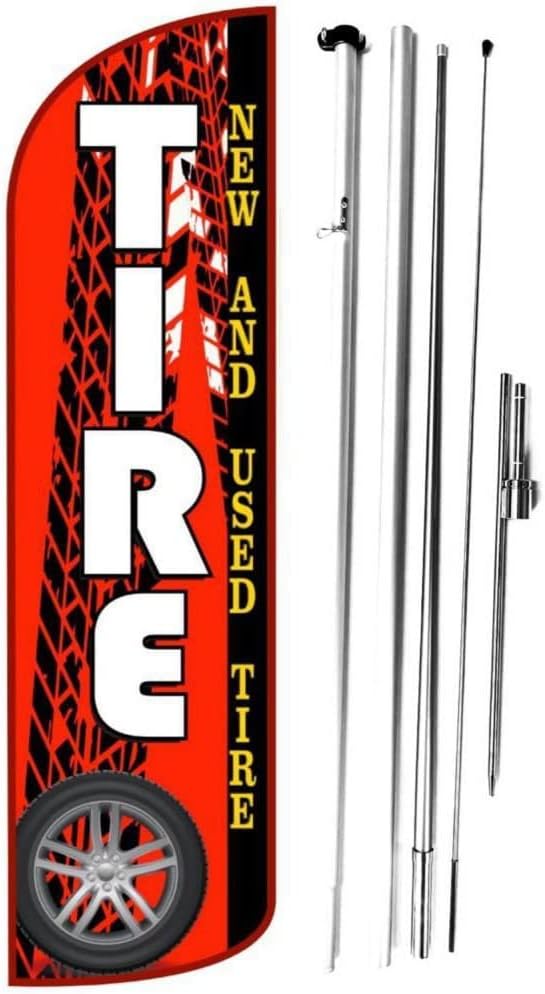 New And Used Tire Windless Flag With Hybrid Pole