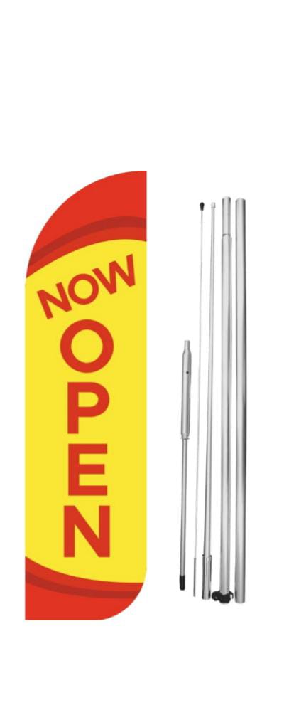 Now Open (Yellow) Windless Flag With Hybrid Pole