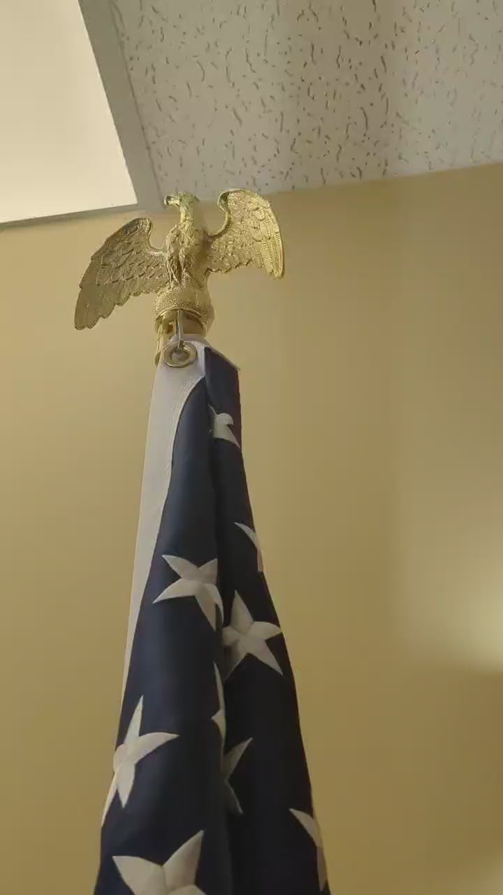 OnPoint Wares American USA Indoor Embroidery Flag Pole Kit with Base Stand and Gold American Eagle Topper Ornament