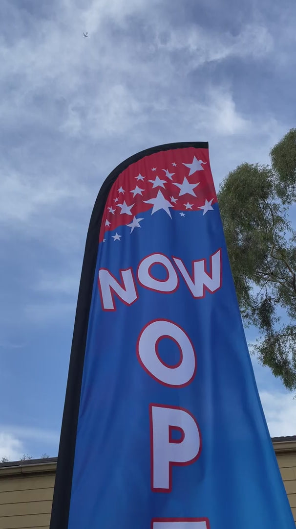 Now Open (Blue) Windless Flag