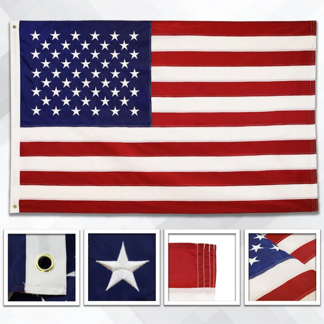 OnPoint Wares American USA Indoor Embroidery Flag Pole Kit with Base Stand and Gold American Eagle Topper Ornament